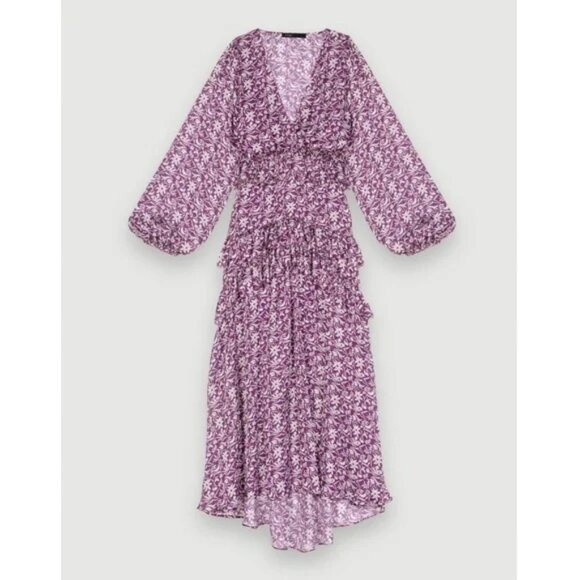 Maje Ronirique Ruffled floral-print chiffon Maxi Dress, T34 (XS) MSRP $535 - Picture 4 of 6